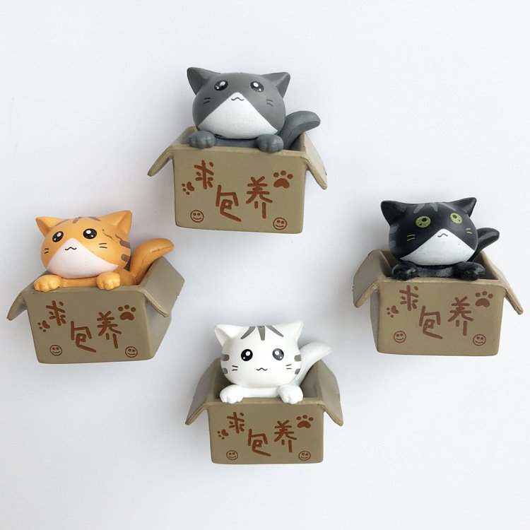 wholesale super cute cat fridge magnets, 3d cardboard cat magnetic stickers, white and black cats, adorable cat fridge magnets factory direct