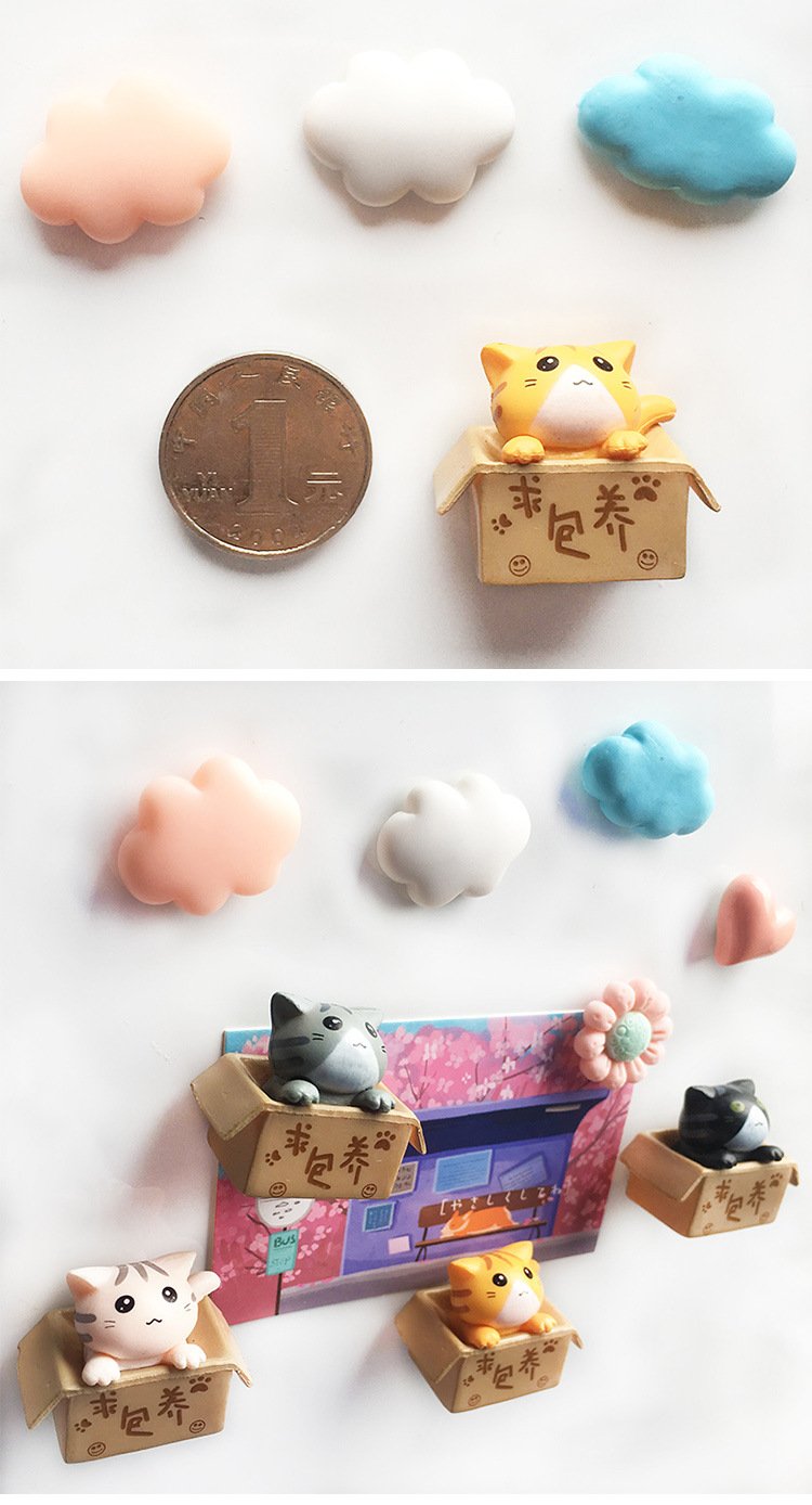 wholesale super cute cat fridge magnets, 3d cardboard cat magnetic stickers, white and black cats, adorable cat fridge magnets factory direct