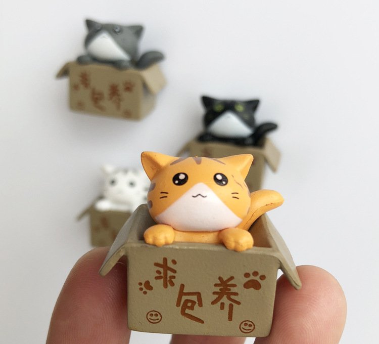 wholesale super cute cat fridge magnets, 3d cardboard cat magnetic stickers, white and black cats, adorable cat fridge magnets factory direct