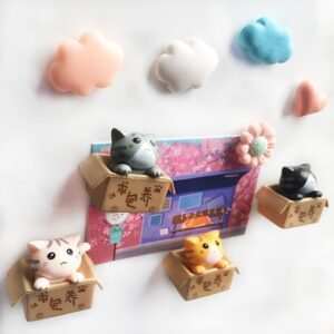 wholesale super cute cat fridge magnets, 3d cardboard cat magnetic stickers, white and black cats, adorable cat fridge magnets factory direct