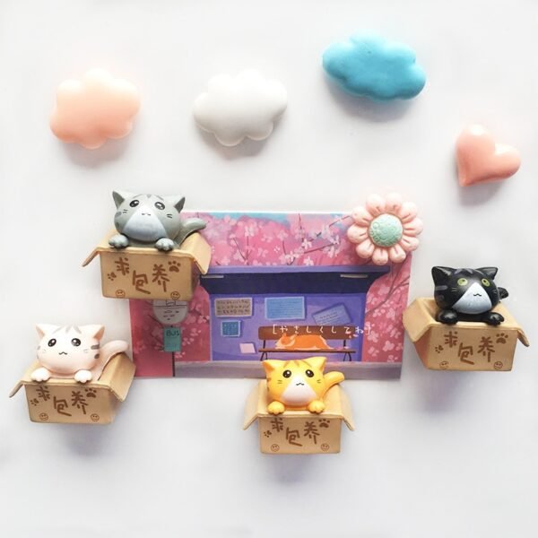 wholesale super cute cat fridge magnets, 3d cardboard cat magnetic stickers, white and black cats, adorable cat fridge magnets factory direct