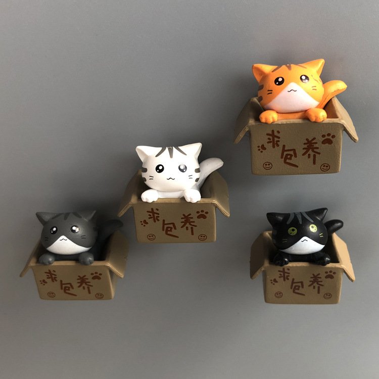 wholesale super cute cat fridge magnets, 3d cardboard cat magnetic stickers, white and black cats, adorable cat fridge magnets factory direct