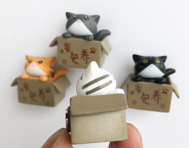 wholesale super cute cat fridge magnets, 3d cardboard cat magnetic stickers, white and black cats, adorable cat fridge magnets factory direct