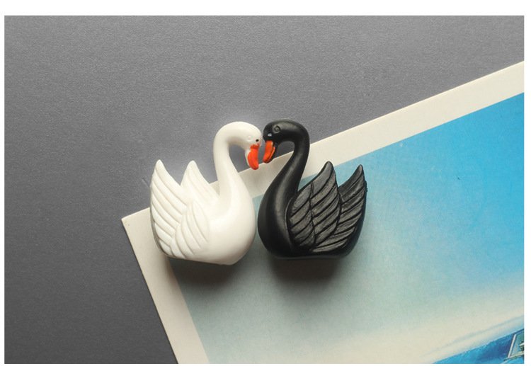 wholesale cute black and white swan fridge magnets, magnetic stickers, cartoon message stickers, creative 3d fridge decorative hanging ornaments factory direct