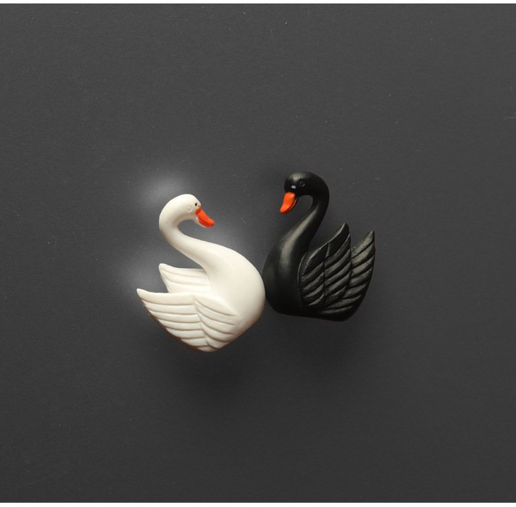 wholesale cute black and white swan fridge magnets, magnetic stickers, cartoon message stickers, creative 3d fridge decorative hanging ornaments factory direct