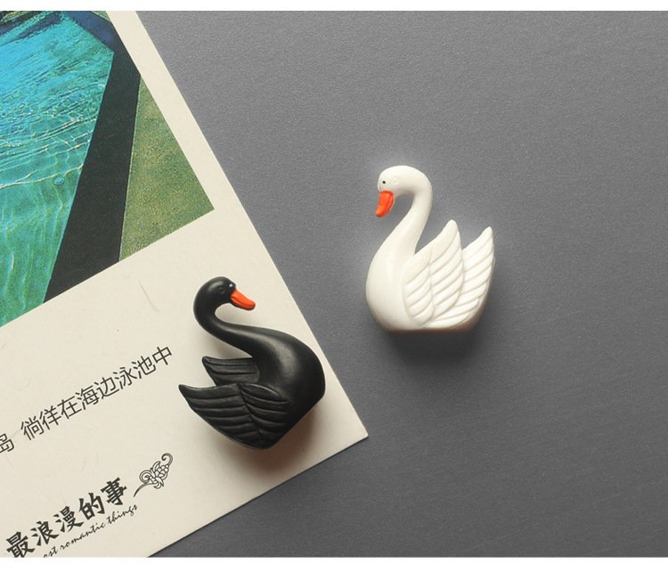 wholesale cute black and white swan fridge magnets, magnetic stickers, cartoon message stickers, creative 3d fridge decorative hanging ornaments factory direct