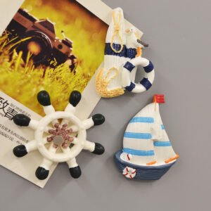 wholesale mediterranean style decorative fridge magnets with lifebuoys, sailing ships, lighthouses, creative resin 3d magnetic stickers, iron magnets factory direct
