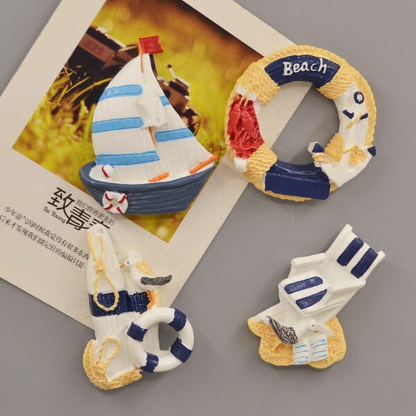 wholesale mediterranean style decorative fridge magnets with lifebuoys, sailing ships, lighthouses, creative resin 3d magnetic stickers, iron magnets factory direct