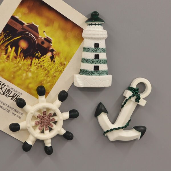 wholesale mediterranean style decorative fridge magnets with lifebuoys, sailing ships, lighthouses, creative resin 3d magnetic stickers, iron magnets factory direct
