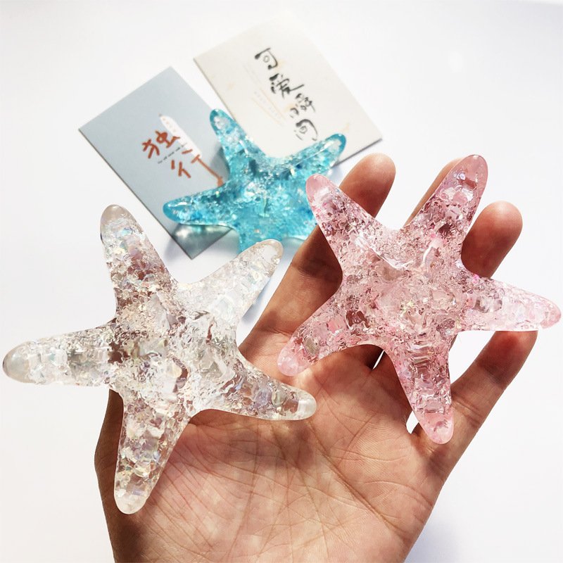 wholesale large crystal-colored starfish resin fridge magnets, creative ocean style, home kitchen decorations, 3d magnetic stickers factory direct