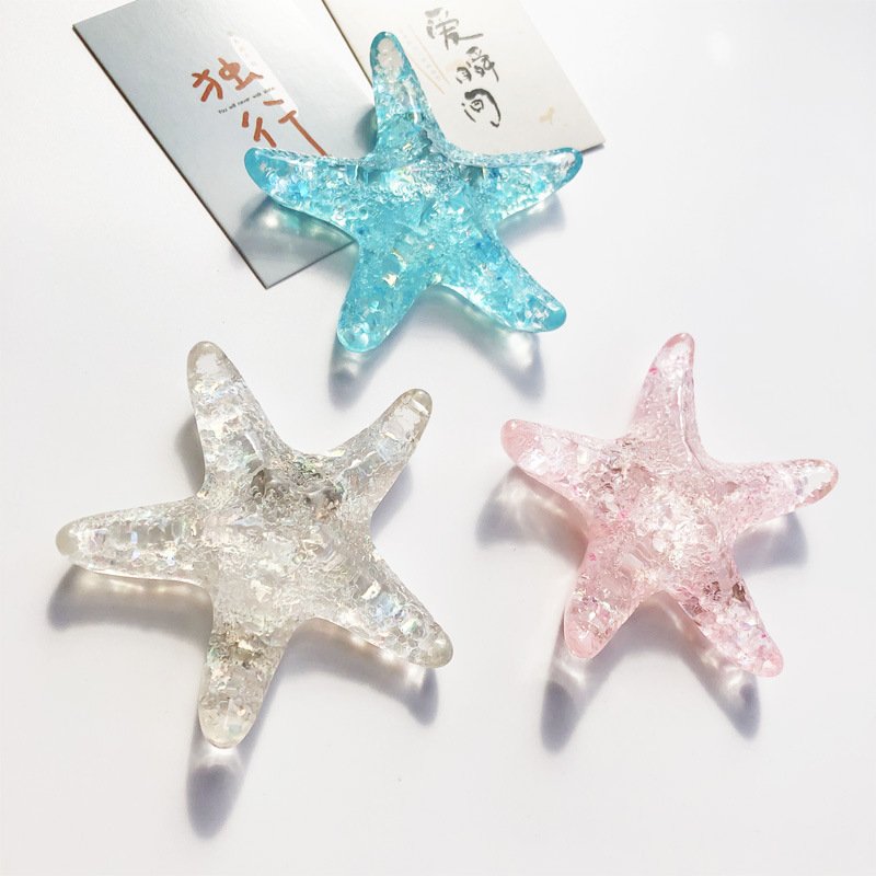 wholesale large crystal-colored starfish resin fridge magnets, creative ocean style, home kitchen decorations, 3d magnetic stickers factory direct