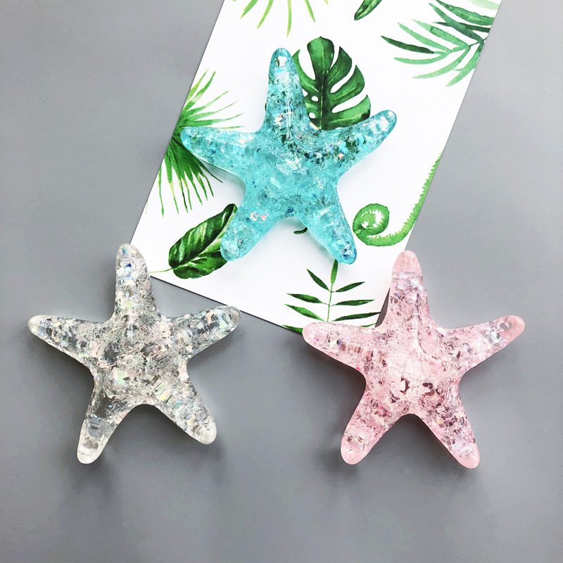 wholesale large crystal-colored starfish resin fridge magnets, creative ocean style, home kitchen decorations, 3d magnetic stickers factory direct
