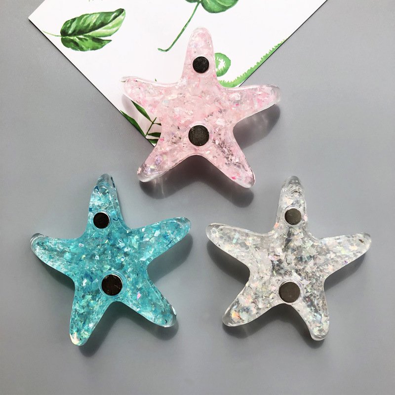 wholesale large crystal-colored starfish resin fridge magnets, creative ocean style, home kitchen decorations, 3d magnetic stickers factory direct