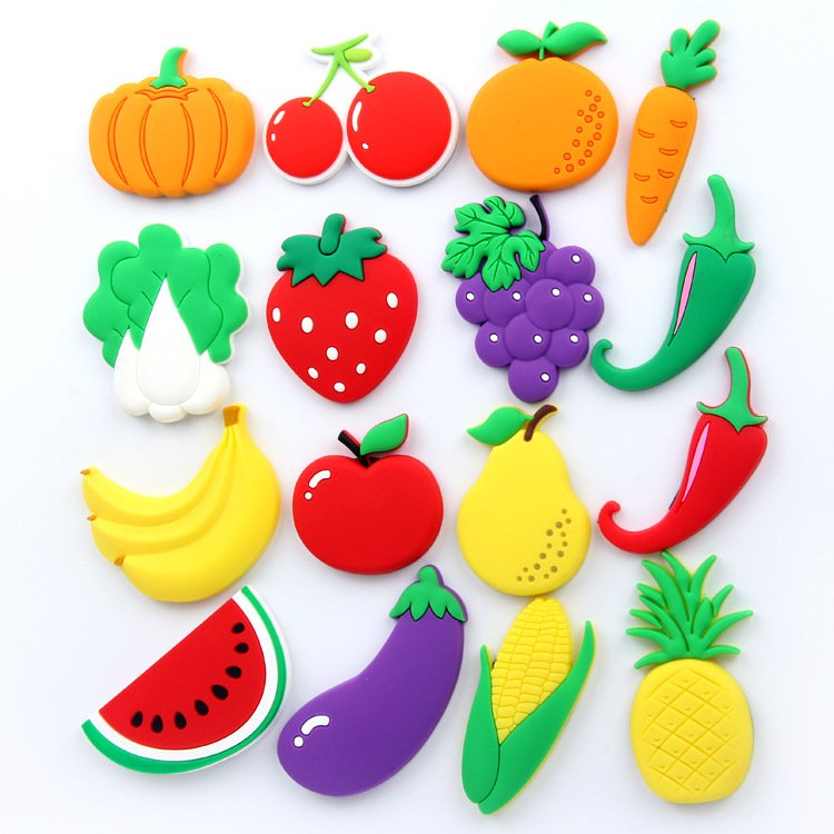 wholesale vegetable and fruit fridge magnets: red and green peppers, cherries, pineapples, strawberries, chinese cabbage, oranges, radishes, pumpkins, apples, grapes, eggplants factory direct
