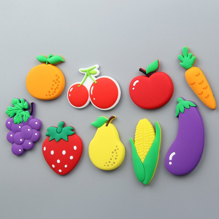 wholesale vegetable and fruit fridge magnets: red and green peppers, cherries, pineapples, strawberries, chinese cabbage, oranges, radishes, pumpkins, apples, grapes, eggplants factory direct