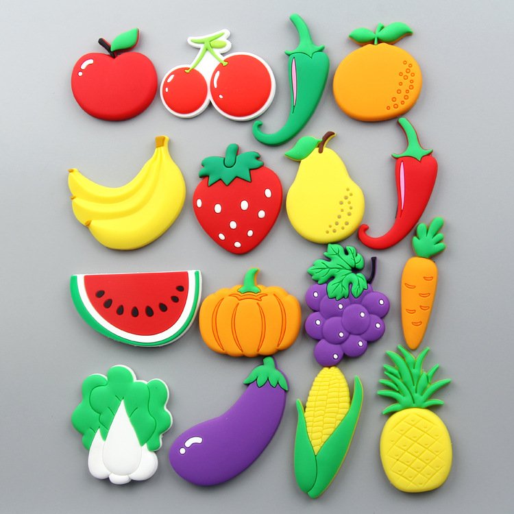 wholesale vegetable and fruit fridge magnets: red and green peppers, cherries, pineapples, strawberries, chinese cabbage, oranges, radishes, pumpkins, apples, grapes, eggplants factory direct