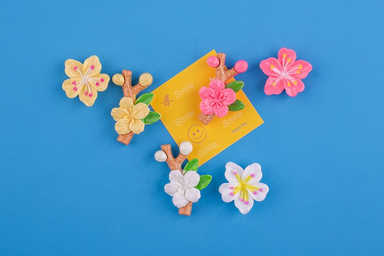 wholesale adorable flower decorative magnetic stickers, 3d home message board magnets, peach blossom fridge magnets with branches, set factory direct