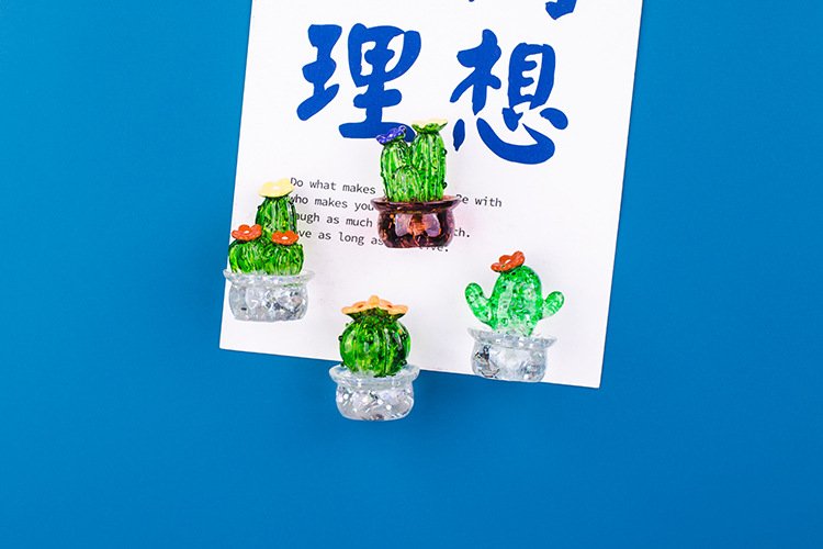 wholesale creative simulated plant cactus and succulent magnetic fridge magnets, cartoon transparent resin magnetic stickers for office decoration factory direct