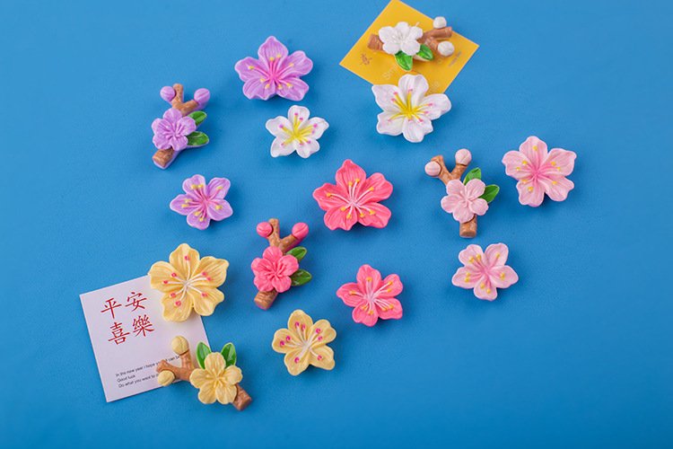 wholesale adorable flower decorative magnetic stickers, 3d home message board magnets, peach blossom fridge magnets with branches, set factory direct