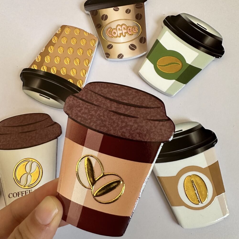 wholesale gold-plated 3d embossed coffee cup-shaped fridge magnets, waterproof creative ceramic for home daily use factory direct