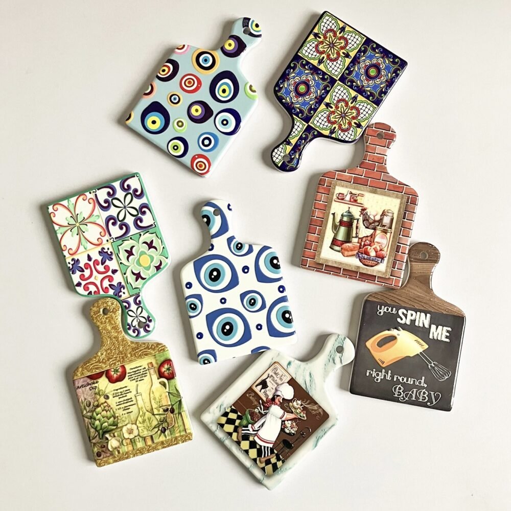 wholesale embossed cutting board-shaped fridge magnets with retro color patterns, european and american style magnetic stickers for home decoration factory direct