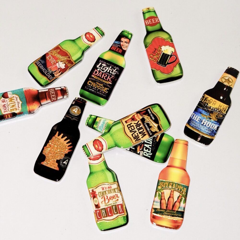 wholesale beer bottle-shaped 3d embossed gold-plated ceramic fridge magnets, unique and creative for home daily use factory direct