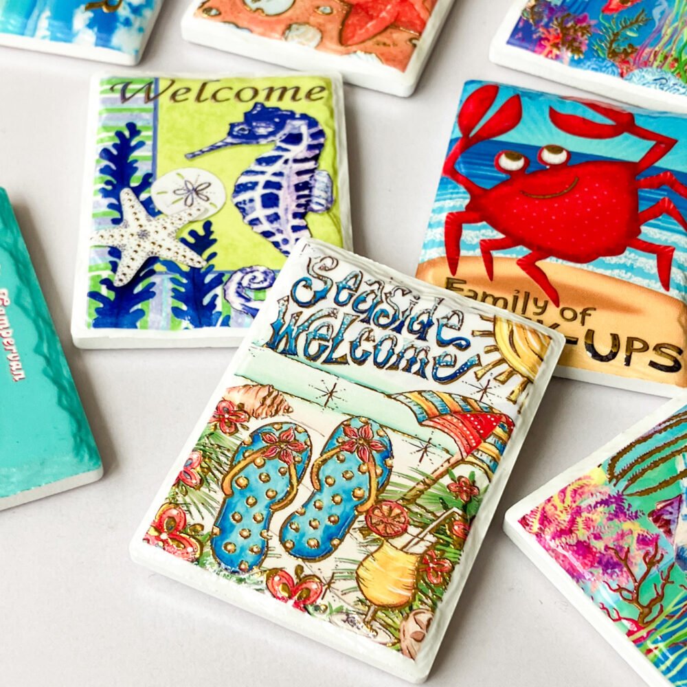 wholesale new ocean series gold-plated embossed ceramic fridge magnets for home decoration and daily use factory direct