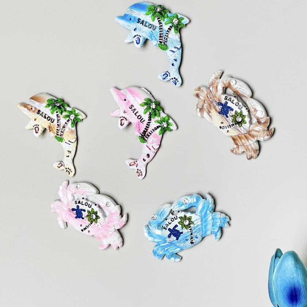 wholesale dolphin and crab cute resin fridge magnets, hand-painted ocean style for home daily use factory direct