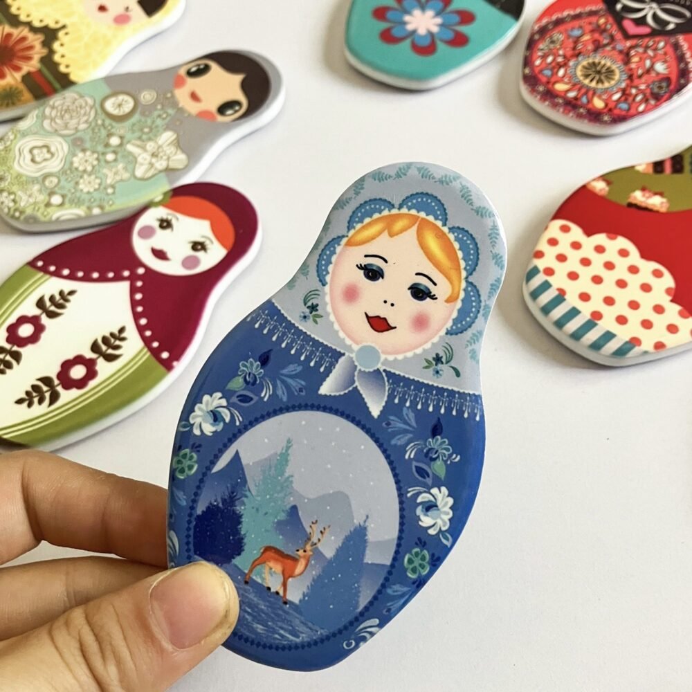 wholesale russian matryoshka fridge magnets with cartoon patterns, ceramic craft, souvenirs for travel and home decoration factory direct