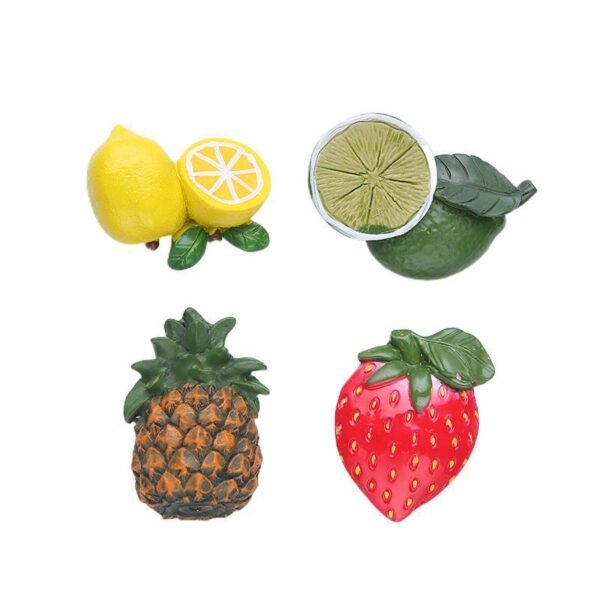 wholesale simulated food and fruit fridge magnets, 3d strawberries, pineapples, yellow lemons, green lemons, magnetic stickers, magnetic stickers, resin fridge magnets, customized factory direct