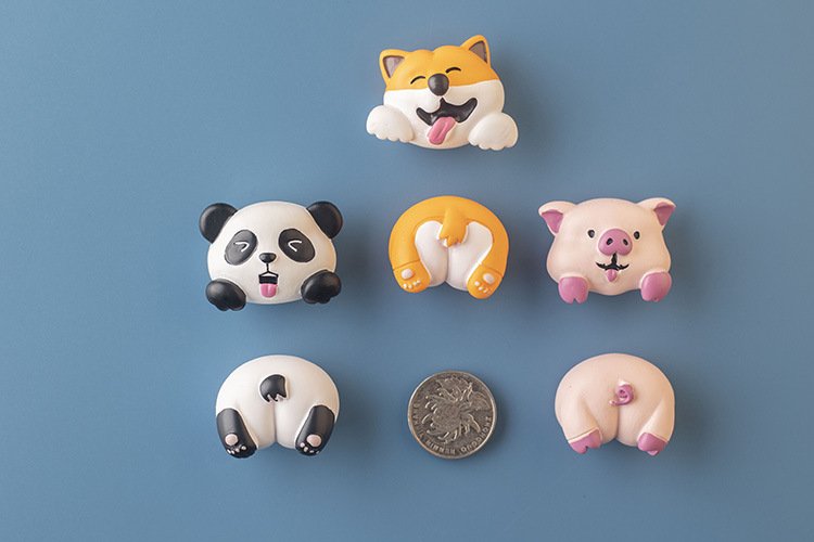 wholesale panda and shiba inu animal rear fridge magnets, decorative stickers, cartoon animal rear, creative modern minimalist magnetic stickers, resin factory direct