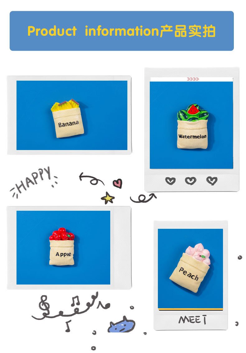 wholesale fruit fridge magnets: strawberries, kiwis, lemons, apples, peaches, watermelons, bananas factory direct