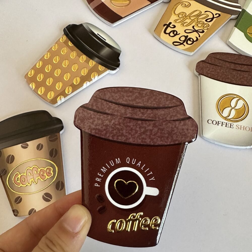 wholesale gold-plated 3d embossed coffee cup-shaped fridge magnets, waterproof creative ceramic for home daily use factory direct