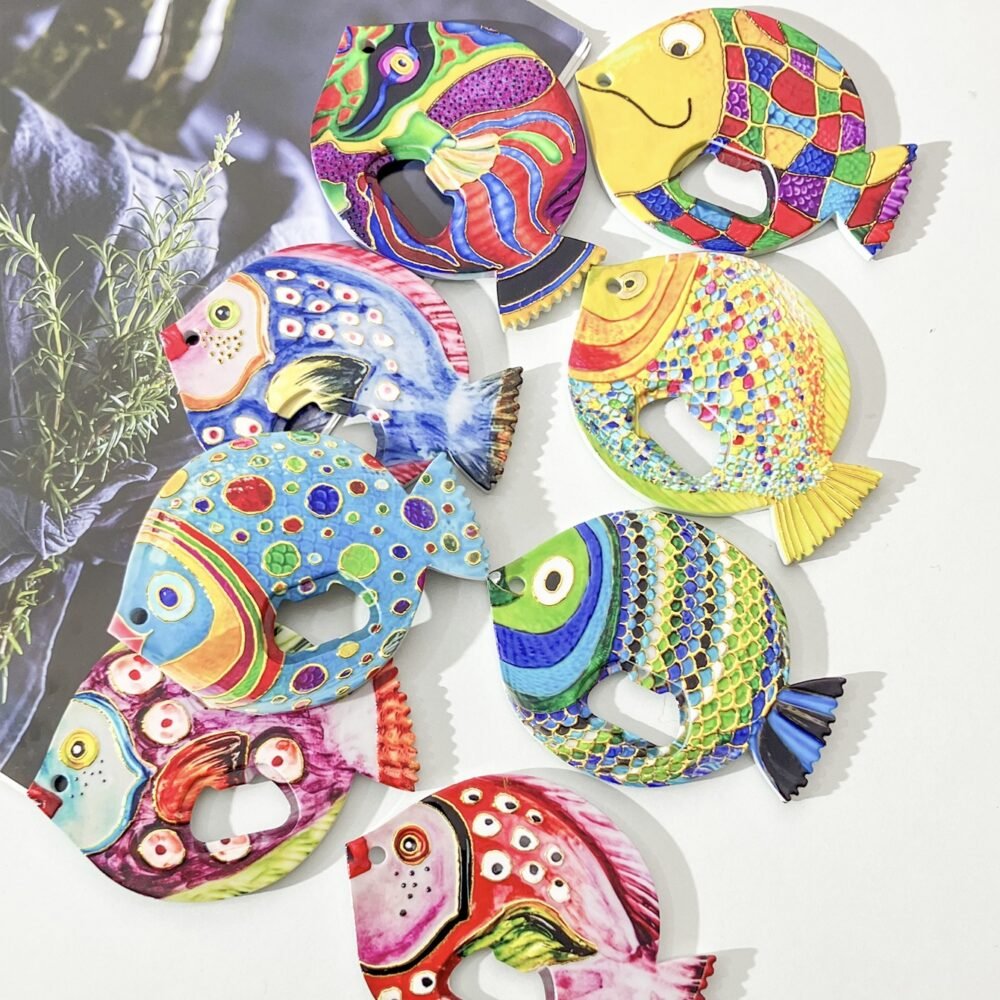 fat headed fish bottle opener refrigerator sticker made of melamine material, embossed texture, hot stamping process, cute refrigerator sticker fat headed fish bottle opener refrigerator sticker made of melamine material, embossed texture, hot stamping process, cute refrigerator sticker