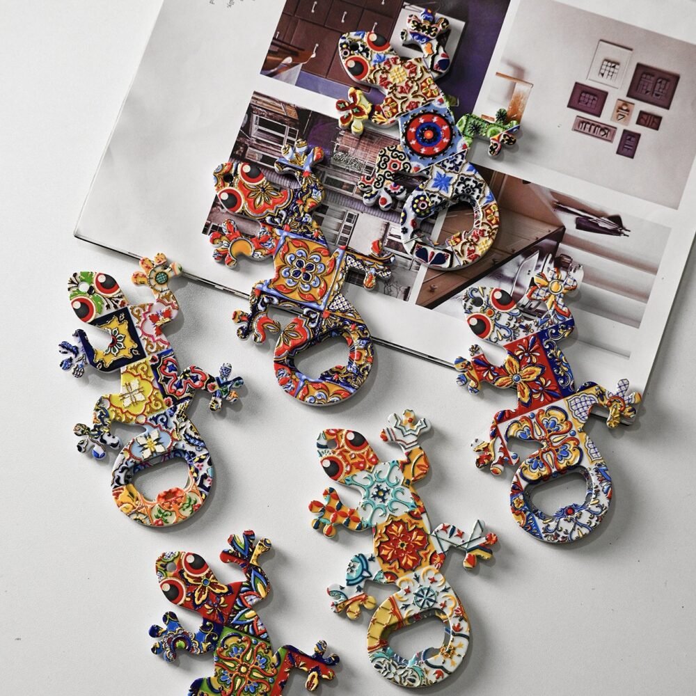 wholesale lizard melamine bottle opener with gold-plated craftsmanship, colorful patterns, bohemian style for home daily use factory direct