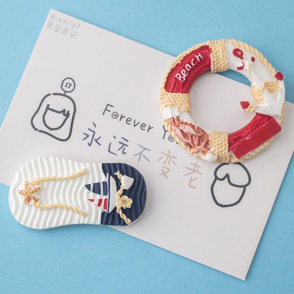 wholesale mediterranean style decorative fridge magnets, creative resin magnets with fish, lifebuoys, and sailing ships, set combinations for home decorations factory direct