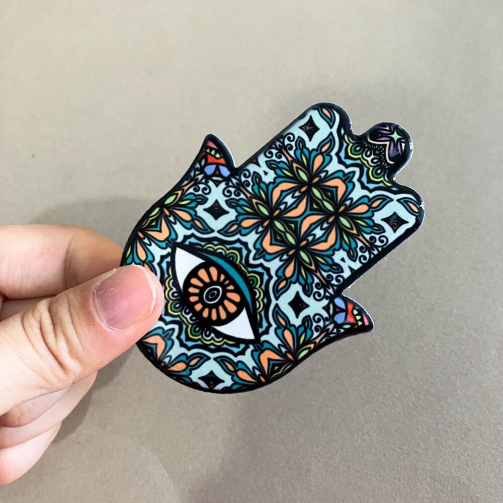wholesale hand of fatima ceramic fridge magnets, creative palm design, angel eye magnets for home decoration factory direct
