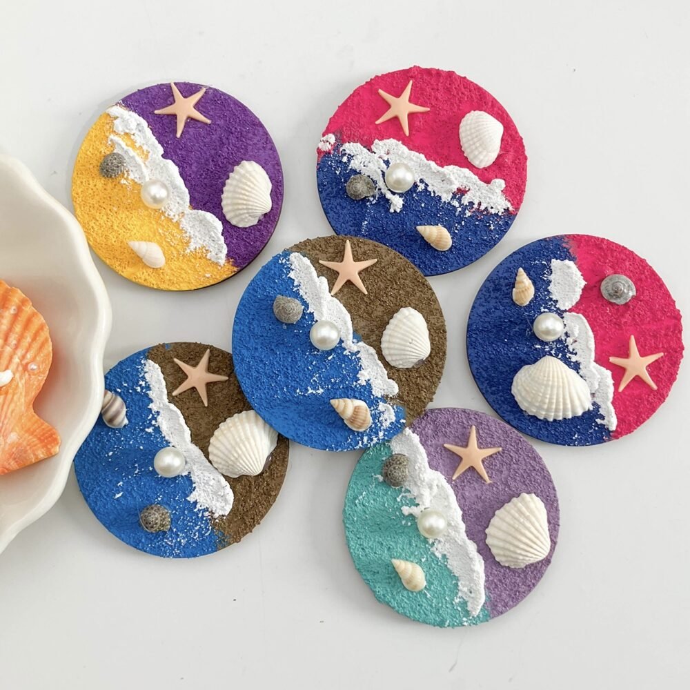 wholesale diy textured painting fridge magnets with natural shell magnetic attraction, 3d embossed seaside scenery, handcrafted factory direct wholesale diy textured painting fridge magnets with natural shell magnetic attraction, 3d embossed seaside scenery, handcrafted factory direct