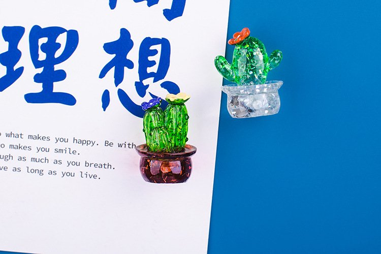 wholesale creative simulated plant cactus and succulent magnetic fridge magnets, cartoon transparent resin magnetic stickers for office decoration factory direct