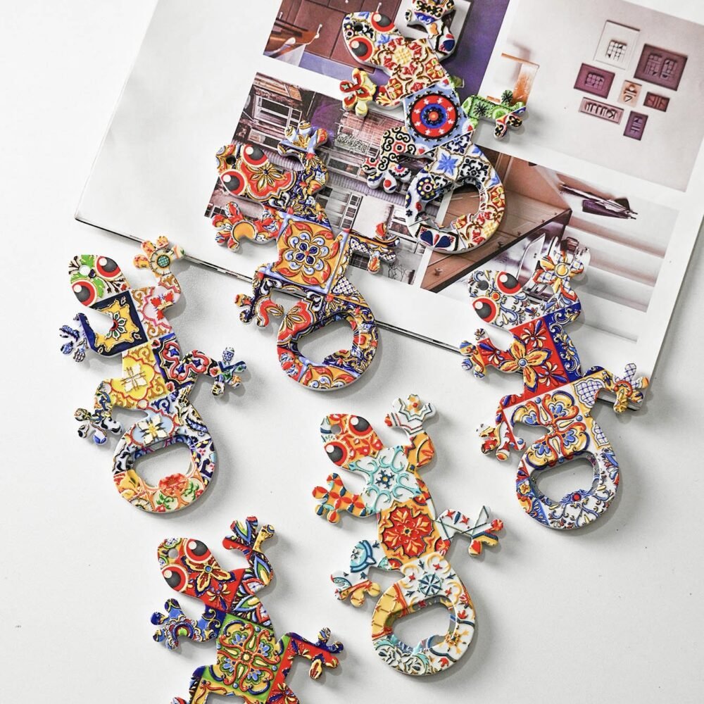 wholesale lizard melamine bottle opener with gold-plated craftsmanship, colorful patterns, bohemian style for home daily use factory direct