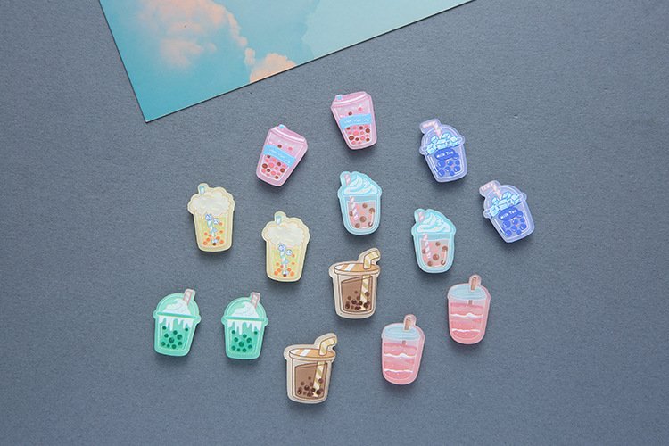 wholesale creative acrylic fridge magnets, magnetic stickers, mini cartoon drinks and bubble tea, personalized set of magnetic stickers, whiteboard decorative stickers factory direct
