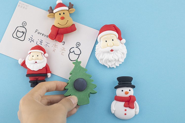 wholesale christmas themed fridge magnets: santa claus, santa's head, reindeer, snowman, christmas tree factory direct