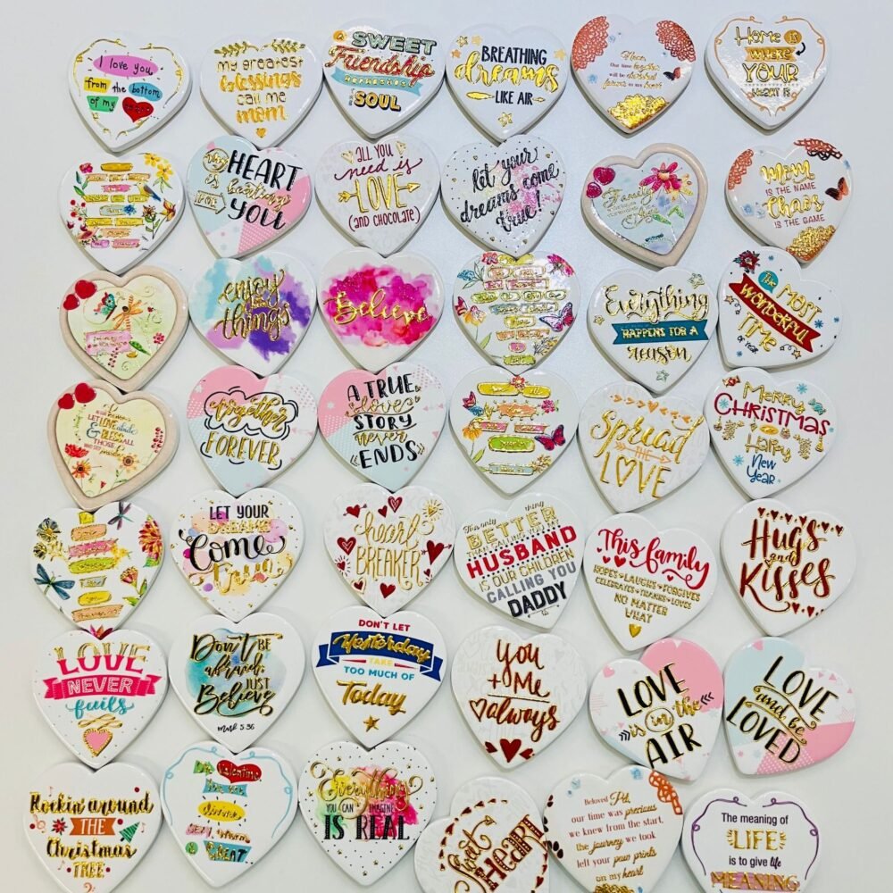 wholesale gold-plated ceramic fridge magnets, heart shape, 3d effect for home decoration factory direct