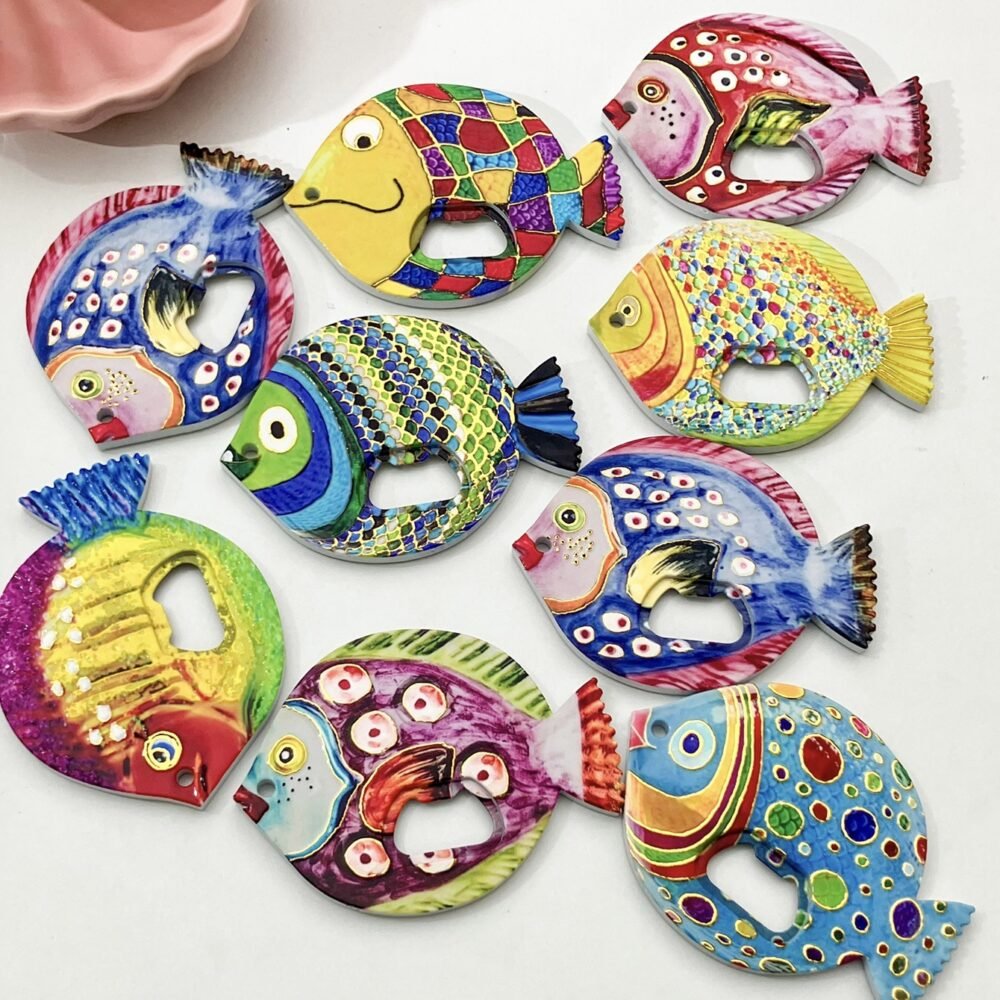 fat headed fish bottle opener refrigerator sticker made of melamine material, embossed texture, hot stamping process, cute refrigerator sticker fat headed fish bottle opener refrigerator sticker made of melamine material, embossed texture, hot stamping process, cute refrigerator sticker