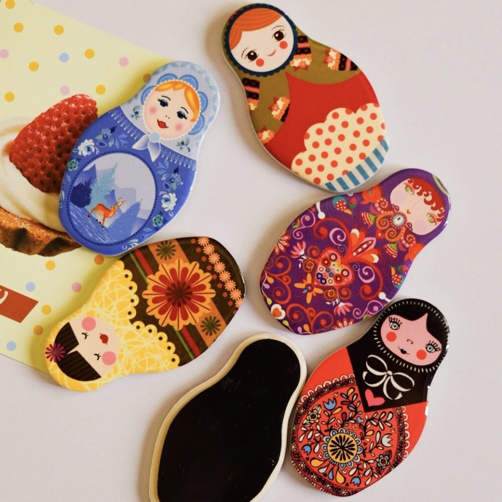wholesale russian matryoshka fridge magnets with cartoon patterns, ceramic craft, souvenirs for travel and home decoration factory direct