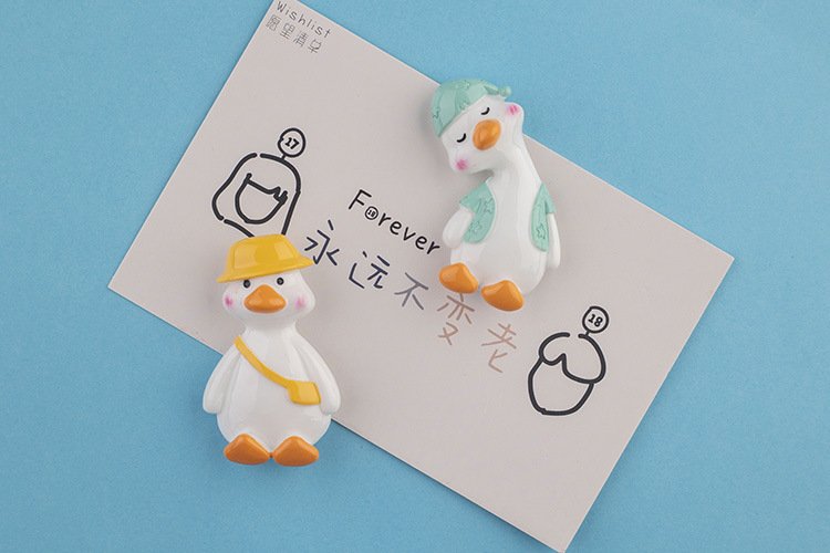 wholesale minimalist creative cartoon cute leaning duck magnetic resin fridge magnets, 3d magnetic attraction for home decoration factory direct