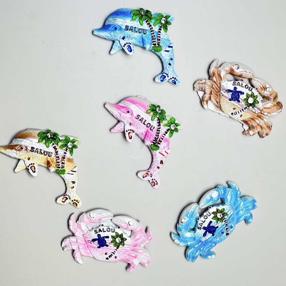 wholesale dolphin and crab cute resin fridge magnets, hand-painted ocean style for home daily use factory direct