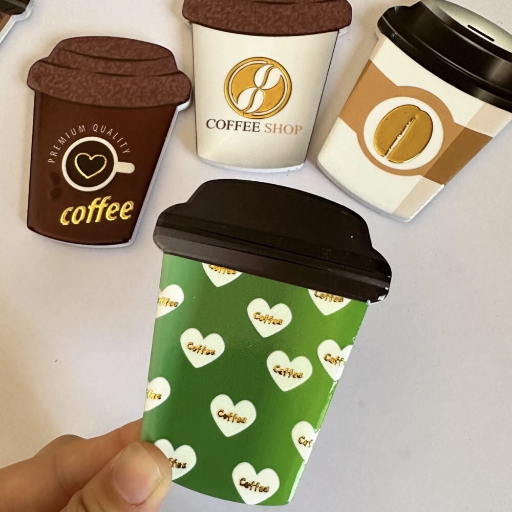 wholesale gold-plated 3d embossed coffee cup-shaped fridge magnets, waterproof creative ceramic for home daily use factory direct