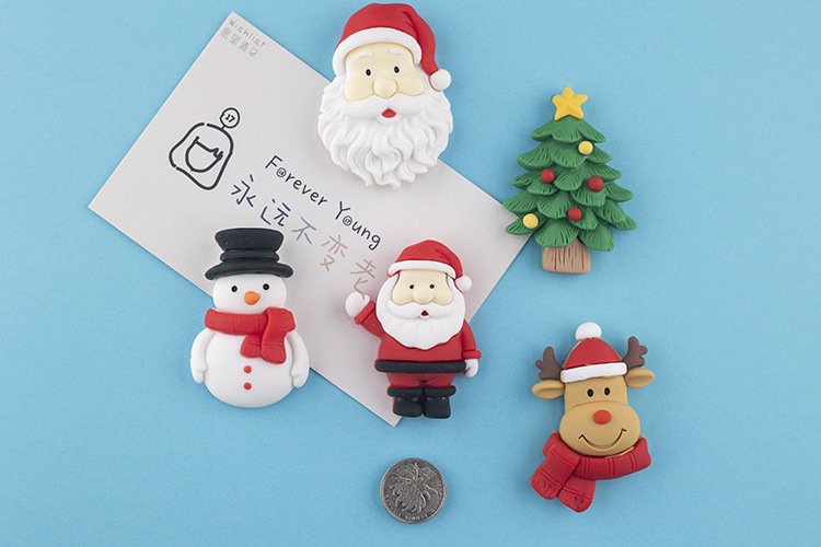wholesale christmas themed fridge magnets: santa claus, santa's head, reindeer, snowman, christmas tree factory direct