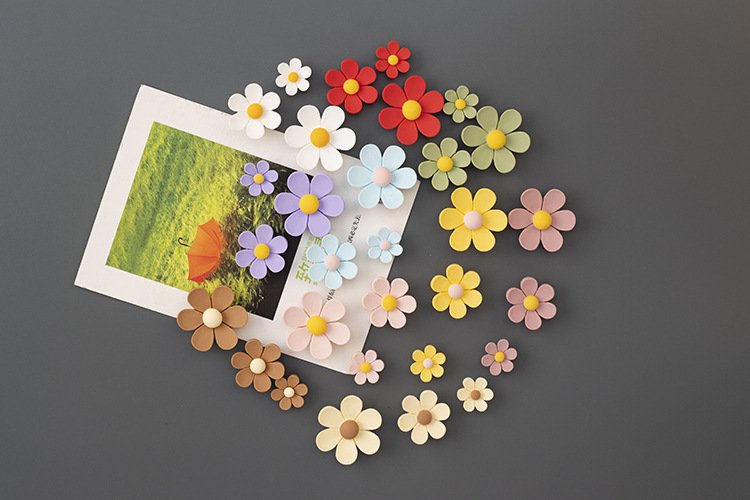 wholesale adorable daisies, elegant flowers, ins japanese style fresh 3d resin magnetic stickers for fridge magnets factory direct
